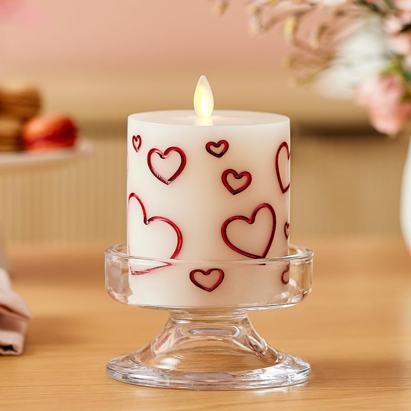 Luminara Debossed Hearts Pillar Candle Metallic Red - Patented Flickering Flameless Technology - Valentine's Day Collection - Remote Ready - 4.5" - Image 2