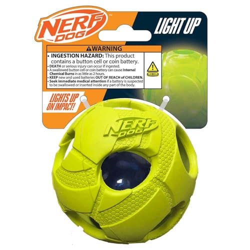 Nerf Dog Bash Ball Dog Toy with Interactive LED Lightweight Durable and Water Resistant 35 Inches for MediumLarge Breeds Single Unit Green - Image 1