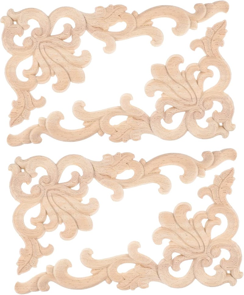 VOSAREA 4pcs Wooden Corner Appliques Baroque Decor Molding Carved Wood Trim Embellishments for Furniture DIY Projects Vintage Style Home Decoration - Image 1