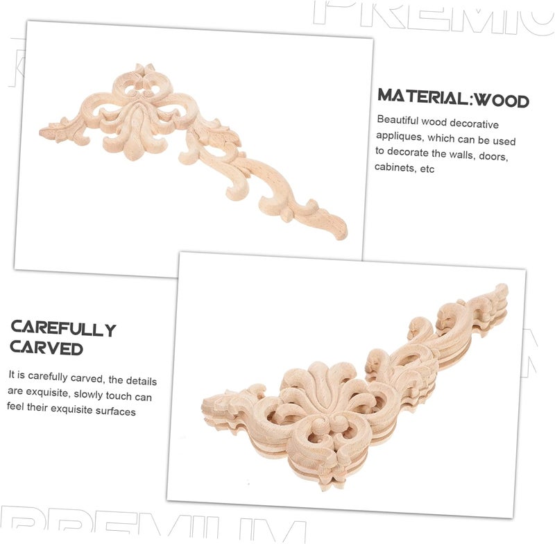 VOSAREA 4pcs Wooden Corner Appliques Baroque Decor Molding Carved Wood Trim Embellishments for Furniture DIY Projects Vintage Style Home Decoration - Image 2