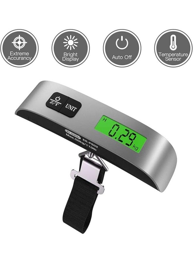 Electronic Travel Scale, Portable Digital Luggage and Travel Bags Scale with LCD Reading Screen, 50 Kg Capacity - Silver