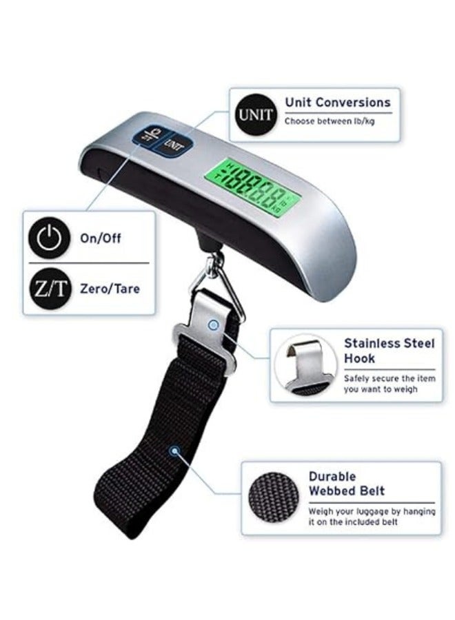 Electronic Travel Scale, Portable Digital Luggage and Travel Bags Scale with LCD Reading Screen, 50 Kg Capacity - Silver