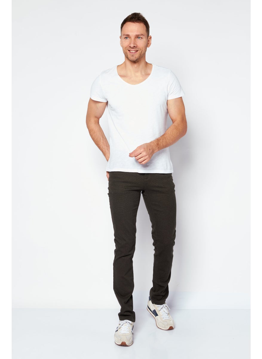 TRUSSARDI JEANS - Men Regular Fit Textured Stretchable Chino Pants, Dark Olive - Image 1