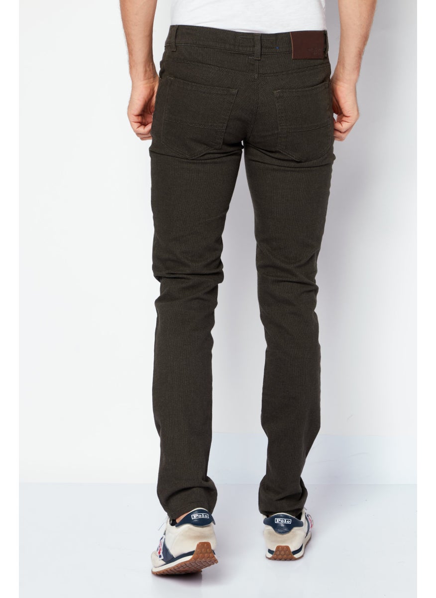 TRUSSARDI JEANS - Men Regular Fit Textured Stretchable Chino Pants, Dark Olive - Image 1