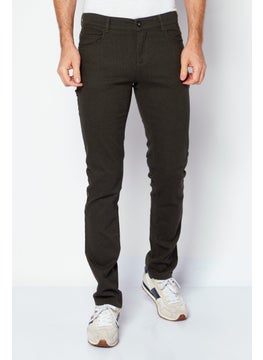 Men Regular Fit Textured Stretchable Chino Pants, Dark Olive