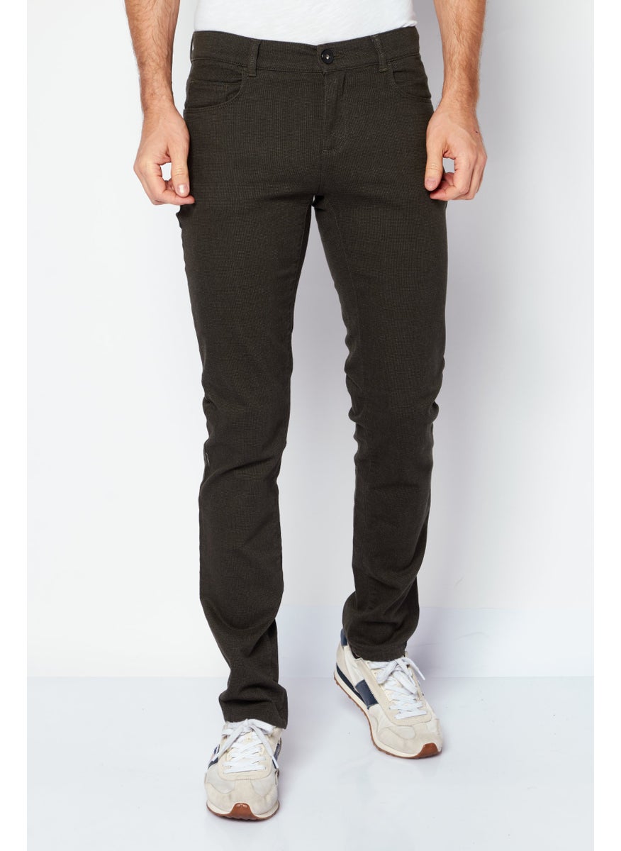 TRUSSARDI JEANS - Men Regular Fit Textured Stretchable Chino Pants, Dark Olive - Image 1