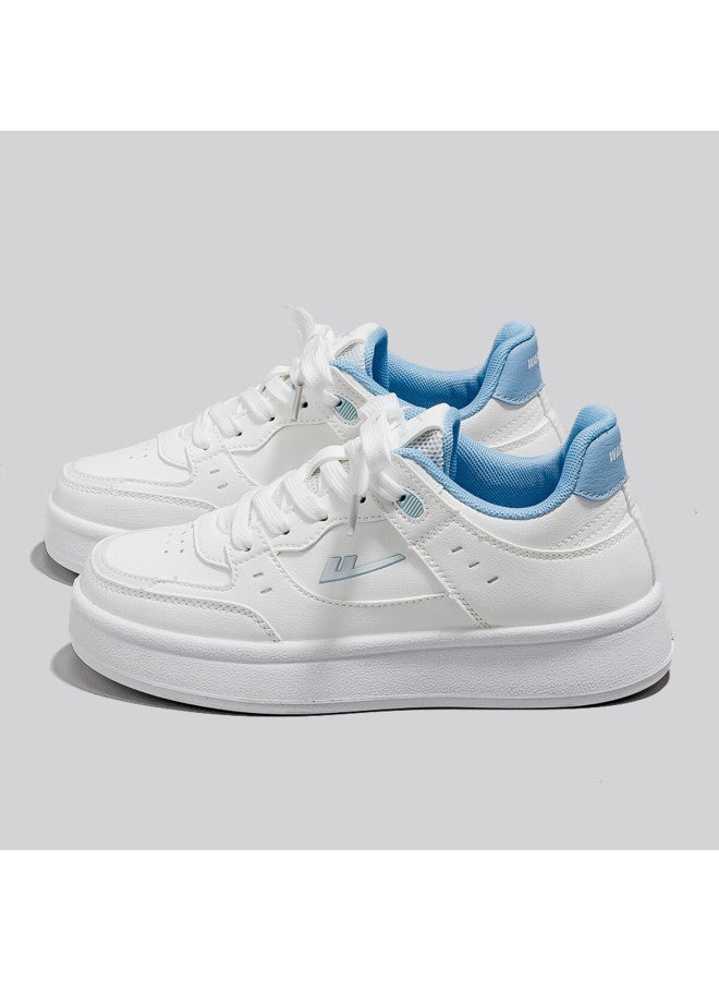 Pull Back Warrior Women's Leather Low-top Sneakers Casual White Blue Wxy1678 Size 38 - Image 3