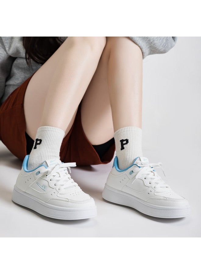 Pull Back Warrior Women's Leather Low-top Sneakers Casual White Blue Wxy1678 Size 38 - Image 1