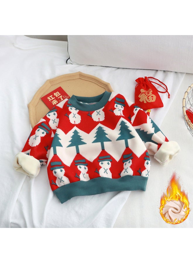 Children's Fleece-lined T-shirt Autumn And Winter Boys Thick Baby Sweater Clothes Girls Warm Sweater Children's Clothing