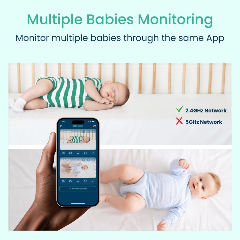 Babysense 2Peek Video Baby Monitor, WiFi Security Camera with Auto Tracking (2Pcs), 3MP Super HD, Intelligent Motion & Sound Detection, Night Vision, Private Hidden Lens Mode, Supports SD Card - Image 2