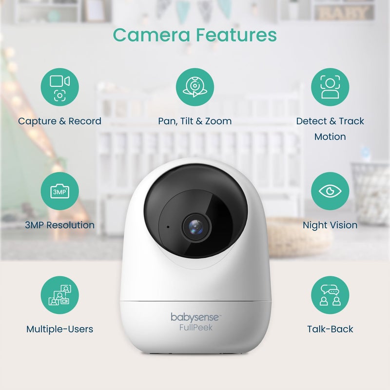 Babysense 2Peek Video Baby Monitor, WiFi Security Camera with Auto Tracking (2Pcs), 3MP Super HD, Intelligent Motion & Sound Detection, Night Vision, Private Hidden Lens Mode, Supports SD Card - Image 4