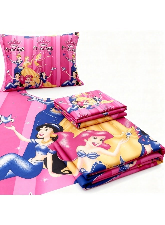 King Size Bedsheet. Cartoon Princess Themed Bedding Set, Pink Color for Girls. Soft Cotton Blend Bedsheet with 2 Pillowcases, King Size 240x220 cm. Bed Sheet for Girls. Pink Bedsheet. King Size Bed Sheet for Girls. Cartoon Bed Sheet - Image 4