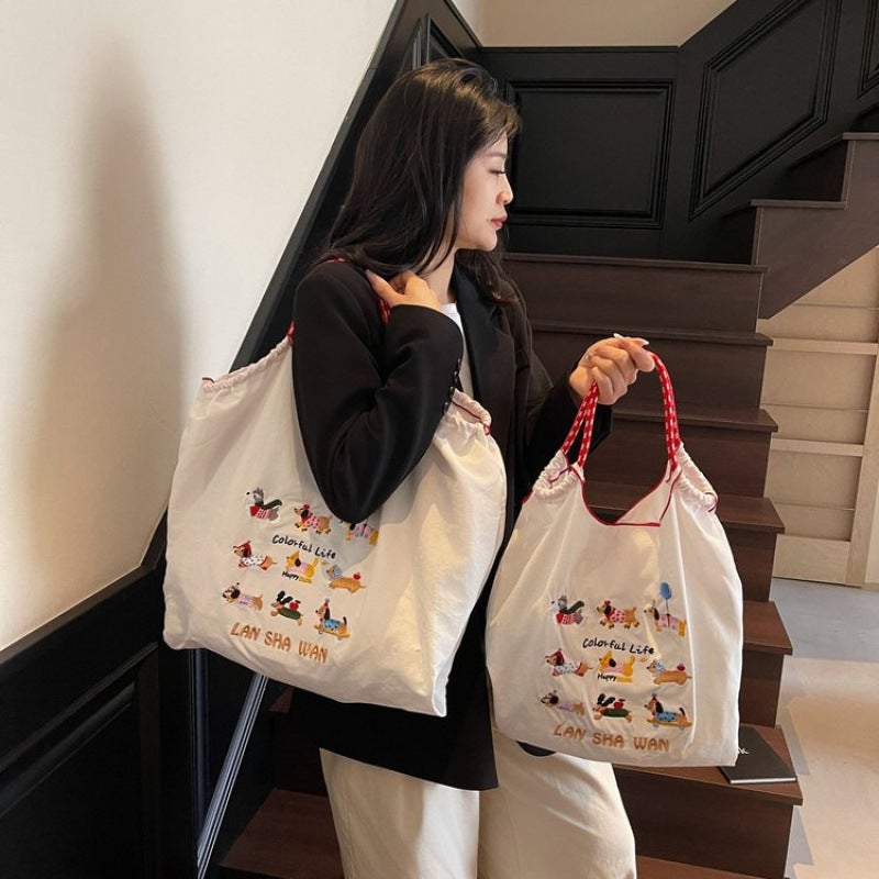 Cute Cartoon Puppy Tote Bag Women'S All-Match Large Capacity Handbag College Student Commuter Shoulder Bag - Image 2