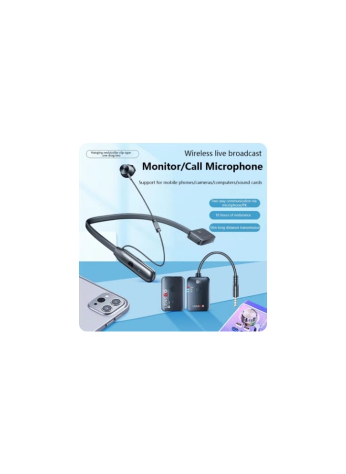 Generic LENSGO 318D Neck Lavalier Wireless Microphone Real Time Monitoring 2.4G Full Duplex Call Wireless headset Mic for DSLR Camera Smartphone 