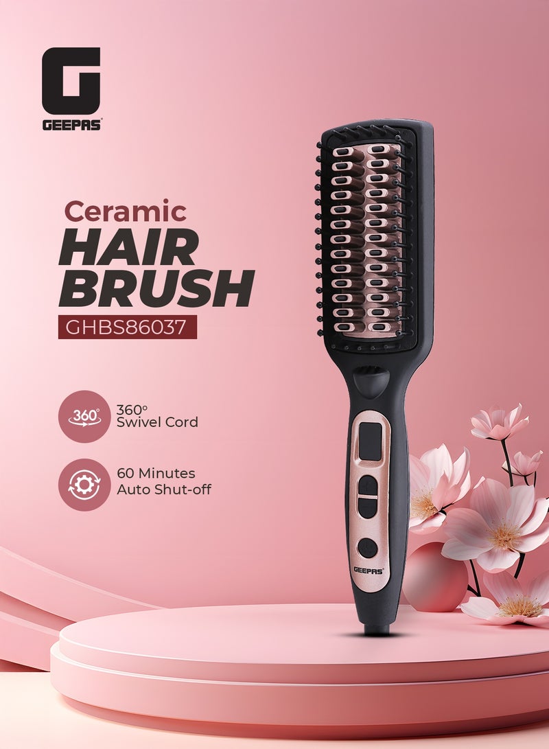 GEEPAS Ceramic Hair Brush 45W - Temperature Control with Led Display | 60 Minutes Auto Shut-off | Perfect for Styling - Image 1
