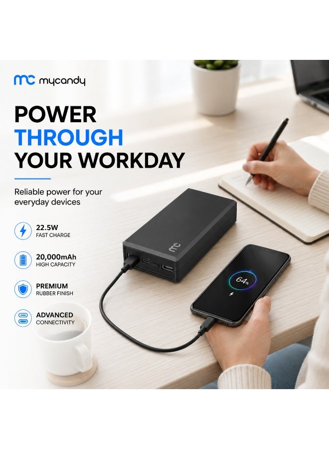 MYCANDY Pb-C250 20000Mah 22.5W Usb-C Pd Fast Charging Power Bank, Black Black - Image 4