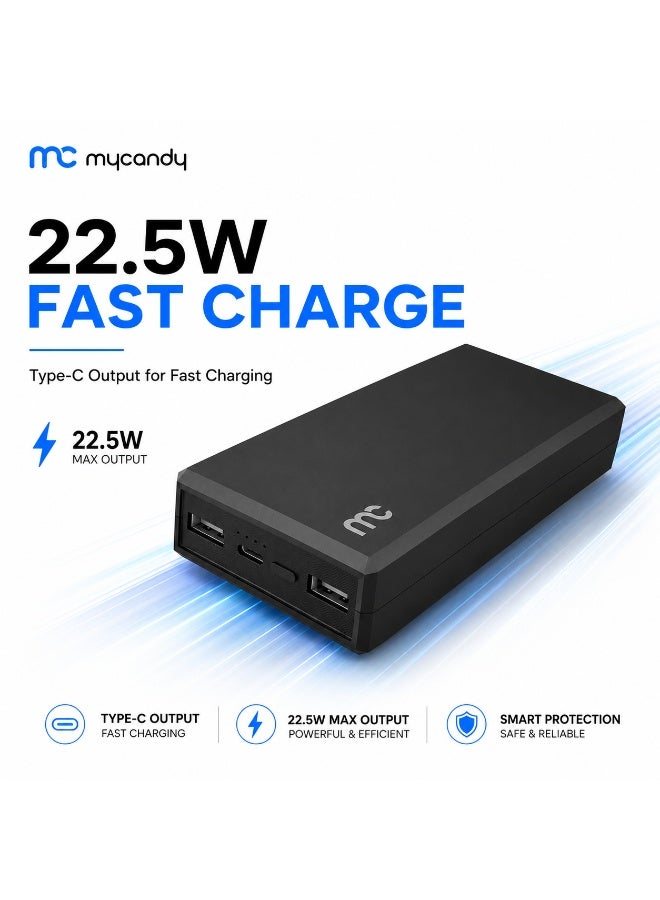 MYCANDY Pb-C250 20000Mah 22.5W Usb-C Pd Fast Charging Power Bank, Black Black - Image 2
