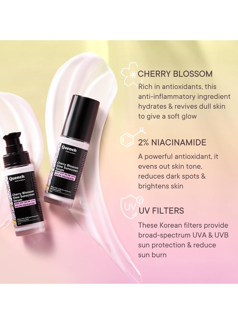 Quench Glow Fluid Sunscreen SPF 50 PA++++ with 2% Niacinamide & Cherry Blossom for Glowing Skin | 7 Korean UV Filters for UVA/UVB Protection | Lightweight Sunscreen Serum | Reduces Dark Spots & Tanning | All Skin Types (30ml) - Image 4
