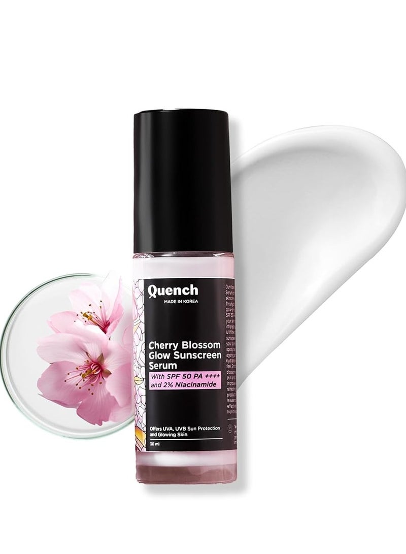 Quench Glow Fluid Sunscreen SPF 50 PA++++ with 2% Niacinamide & Cherry Blossom for Glowing Skin | 7 Korean UV Filters for UVA/UVB Protection | Lightweight Sunscreen Serum | Reduces Dark Spots & Tanning | All Skin Types (30ml) - Image 1