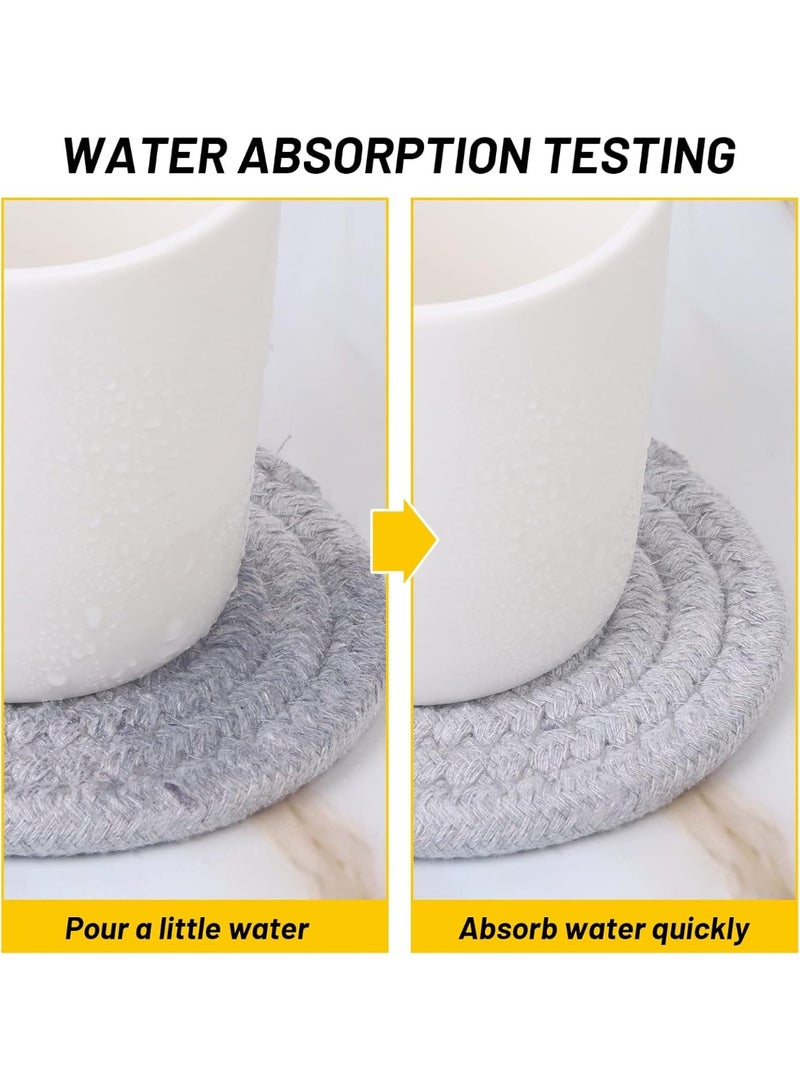 Soofam 8 Pcs Drink Coasters with Holder, 4 Colors Absorbent Coasters for Drinks, Minimalist Cotton Woven Coaster Set for Home Decor Tabletop Protection Suitable for Kinds of Cups, 4.3 Inches. - Image 4