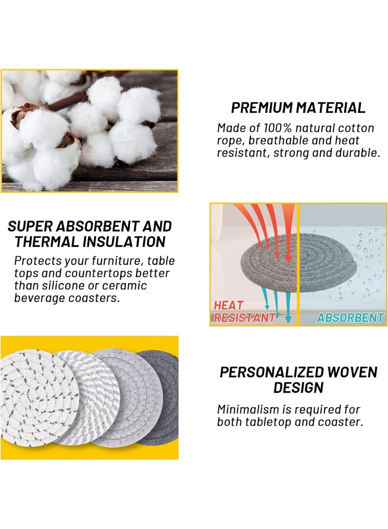 Soofam 8 Pcs Drink Coasters with Holder, 4 Colors Absorbent Coasters for Drinks, Minimalist Cotton Woven Coaster Set for Home Decor Tabletop Protection Suitable for Kinds of Cups, 4.3 Inches. - Image 3