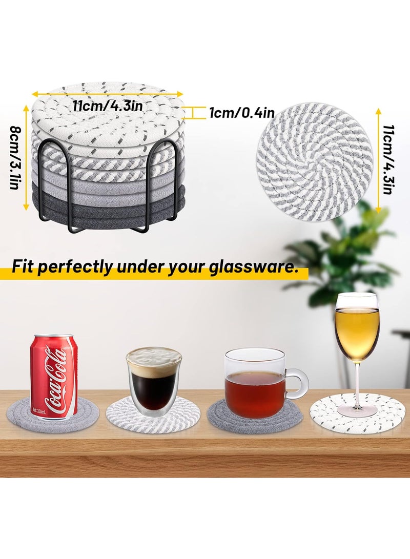 Soofam 8 Pcs Drink Coasters with Holder, 4 Colors Absorbent Coasters for Drinks, Minimalist Cotton Woven Coaster Set for Home Decor Tabletop Protection Suitable for Kinds of Cups, 4.3 Inches. - Image 2