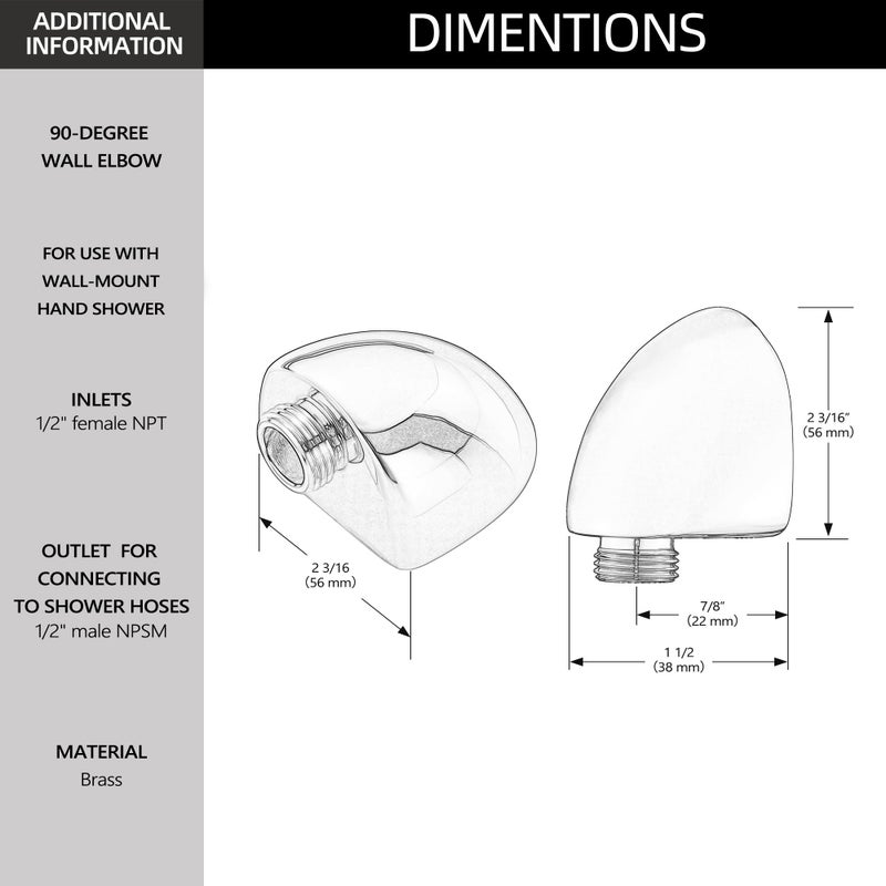 Tearel Wall-Mount Supply Wall Elbow For Hand Held Shower Brilliance Stainless - Image 2