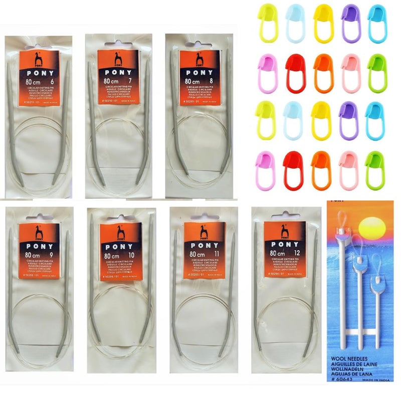 Artonezt Artonezt 80cm Circular Knitting Needle with Soft Cable Size No 6 to 12 Locking Stitch Markers Wool Needles DIY Crafts Knitting Needlework Sweater Needles Knitting Tools Accessories for Home