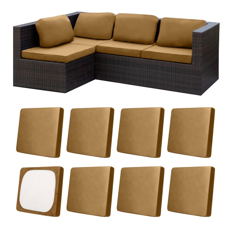 MRGSDL 8Pcs Patio Cushion Covers,Outdoor Cushions Covers,Stretch Cushion Covers Replacement, Washable and Reusable Furniture Protectors(Camel) - Image 1
