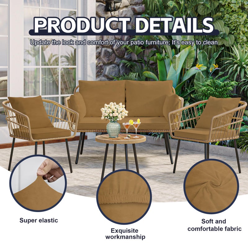MRGSDL 8Pcs Patio Cushion Covers,Outdoor Cushions Covers,Stretch Cushion Covers Replacement, Washable and Reusable Furniture Protectors(Camel) - Image 3