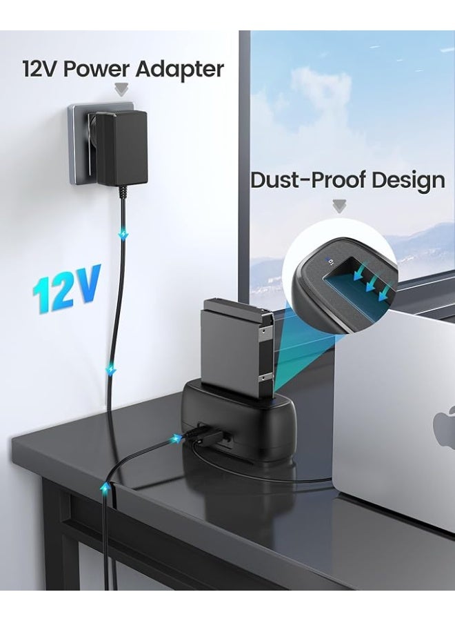 External Hard Drive Docking Station for 2.5/3.5 Inch HDD SSD USB 3.0 to SATA Dock Up to 22TB with UASP and 12V Power Adapter - Image 4