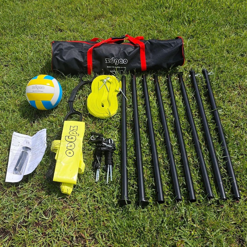 Zdgao Outdoor Portable Volleyball Net System - Adjustable Height Poles with Soft Volleyball Ball, Pump, Hammer, Boundary Line, and Carry Bag for Backyard, Beach, Lawn - Image 2