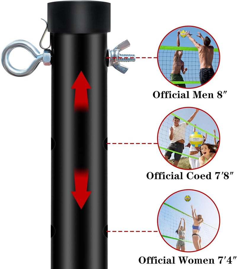 Zdgao Outdoor Portable Volleyball Net System - Adjustable Height Poles with Soft Volleyball Ball, Pump, Hammer, Boundary Line, and Carry Bag for Backyard, Beach, Lawn - Image 3