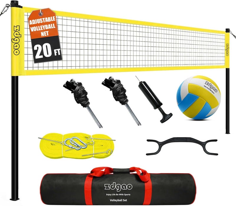 Zdgao Outdoor Portable Volleyball Net System - Adjustable Height Poles with Soft Volleyball Ball, Pump, Hammer, Boundary Line, and Carry Bag for Backyard, Beach, Lawn - Image 1