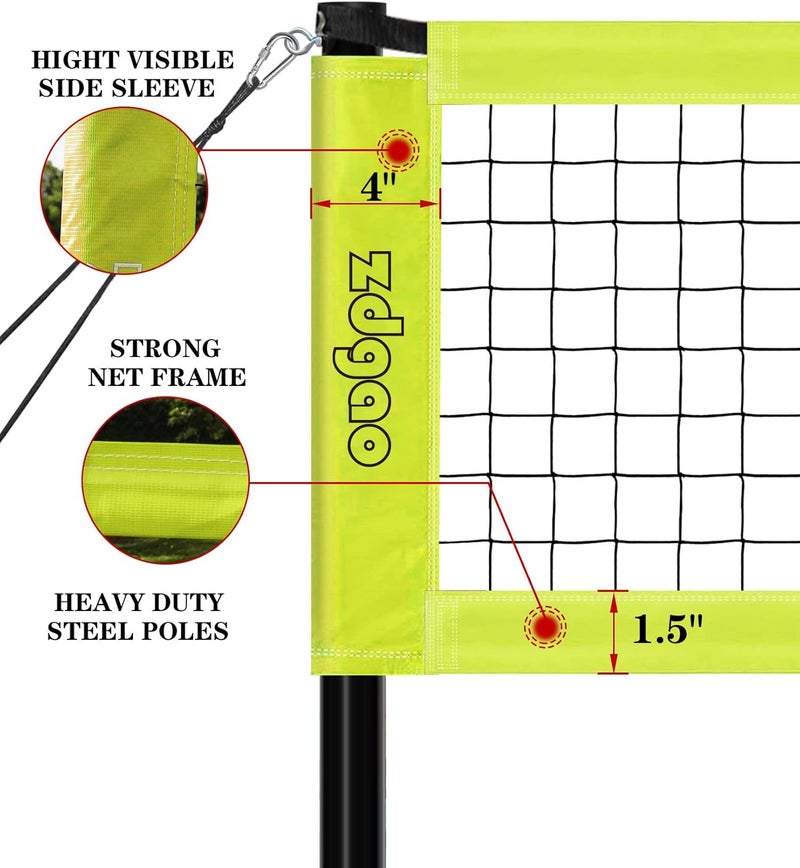 Zdgao Outdoor Portable Volleyball Net System - Adjustable Height Poles with Soft Volleyball Ball, Pump, Hammer, Boundary Line, and Carry Bag for Backyard, Beach, Lawn - Image 5