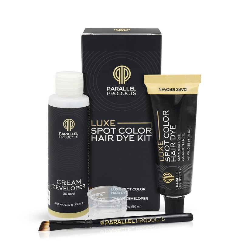 Parallel Products - Luxe Color (Dark Brown) - Cream Hair Dye - 25mL - Tint for Professional Spot Coloring - With Cream Developer, Mixing Dish and Application Brush - Covers Grey Hair - Root Touch Up - Image 1
