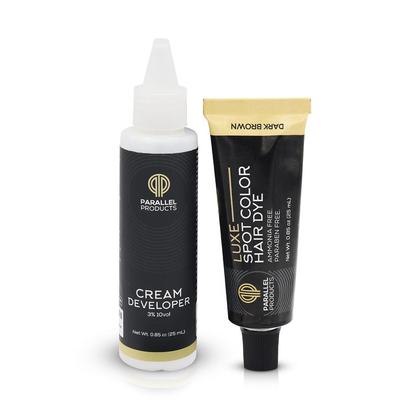 Parallel Products - Luxe Color (Dark Brown) - Cream Hair Dye - 25mL - Tint for Professional Spot Coloring - With Cream Developer, Mixing Dish and Application Brush - Covers Grey Hair - Root Touch Up - Image 2