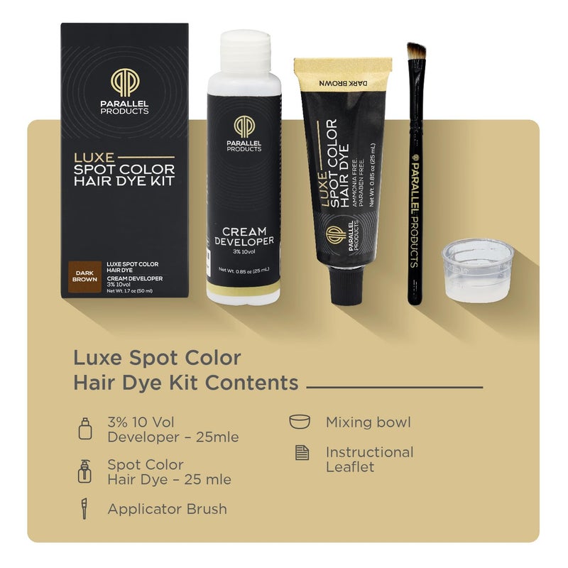 Parallel Products - Luxe Color (Dark Brown) - Cream Hair Dye - 25mL - Tint for Professional Spot Coloring - With Cream Developer, Mixing Dish and Application Brush - Covers Grey Hair - Root Touch Up - Image 3