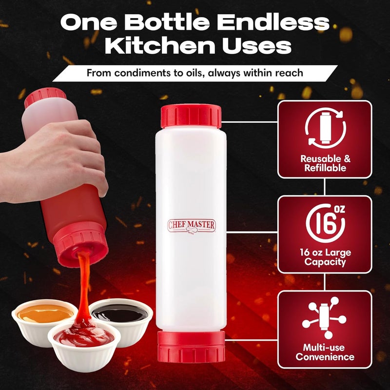 Chefmaster Squeeze Bottles for Sauces (6-Pack) - Fill & Flip, Refillable 16 Oz. - Condiment Squeeze Bottles for Liquids, Sauces, Batter & Dressing - Made for Restaurants, Diners & Food Trucks - 90291 - Image 2