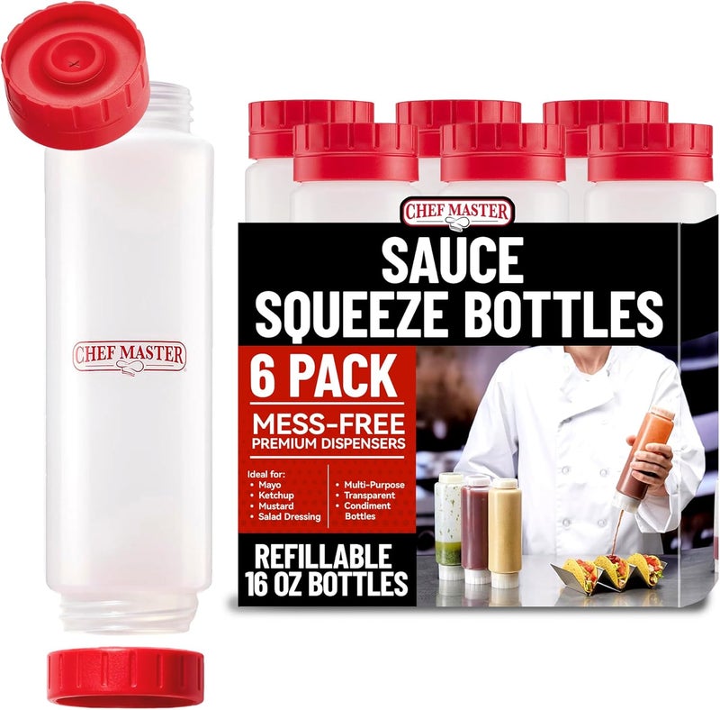 Chefmaster Squeeze Bottles for Sauces (6-Pack) - Fill & Flip, Refillable 16 Oz. - Condiment Squeeze Bottles for Liquids, Sauces, Batter & Dressing - Made for Restaurants, Diners & Food Trucks - 90291 - Image 1