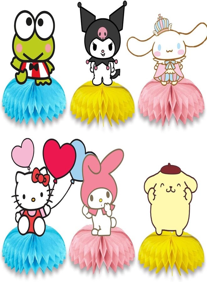 PINUO 6Pcs Kitty Theme Party Table Centerpieces, Kawaii Honeycomb Decorations, Double-Sided Cat Table Toppers for Girls Birthday Party, Photo Booth Props Party Supplies - Image 1