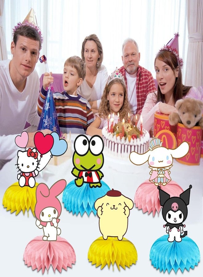 PINUO 6Pcs Kitty Theme Party Table Centerpieces, Kawaii Honeycomb Decorations, Double-Sided Cat Table Toppers for Girls Birthday Party, Photo Booth Props Party Supplies - Image 3