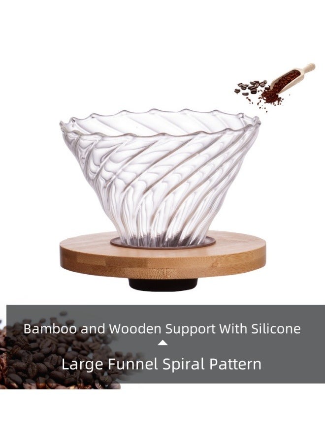 Generic - High Borosilicate Glass Coffee Filter, Large Spiral Patterned Funnel, Bamboo and Wood Support With Silicone 12 * 9mm - Image 1