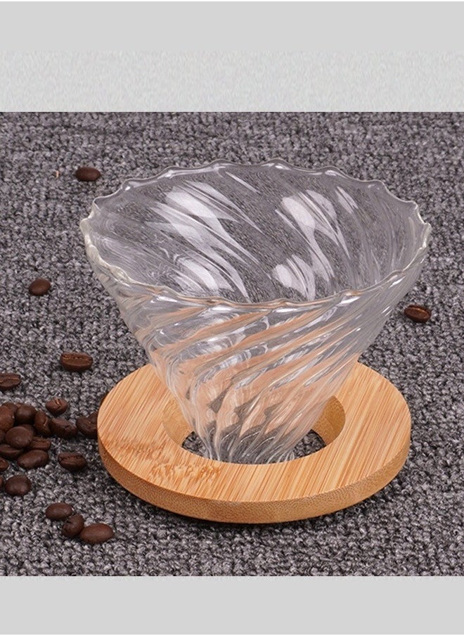 Generic - High Borosilicate Glass Coffee Filter, Large Spiral Patterned Funnel, Bamboo and Wood Support With Silicone 12 * 9mm - Image 1