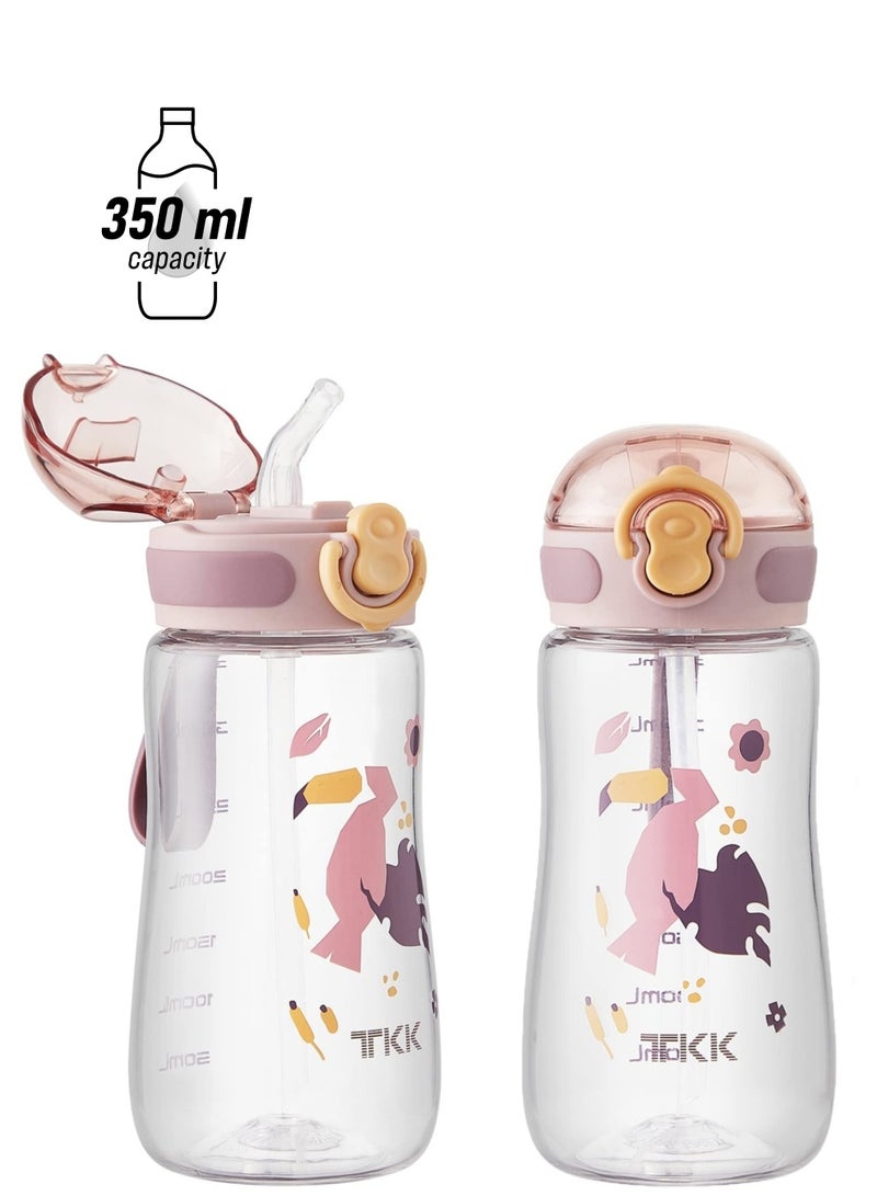 SYOSI Kids Water Bottle with Straw 350ml, Leak Proof BPA Free 12oz Toddler Drinking Bottle for Boys and Girls to Schools, Travel and Hiking (Pink) - Image 1