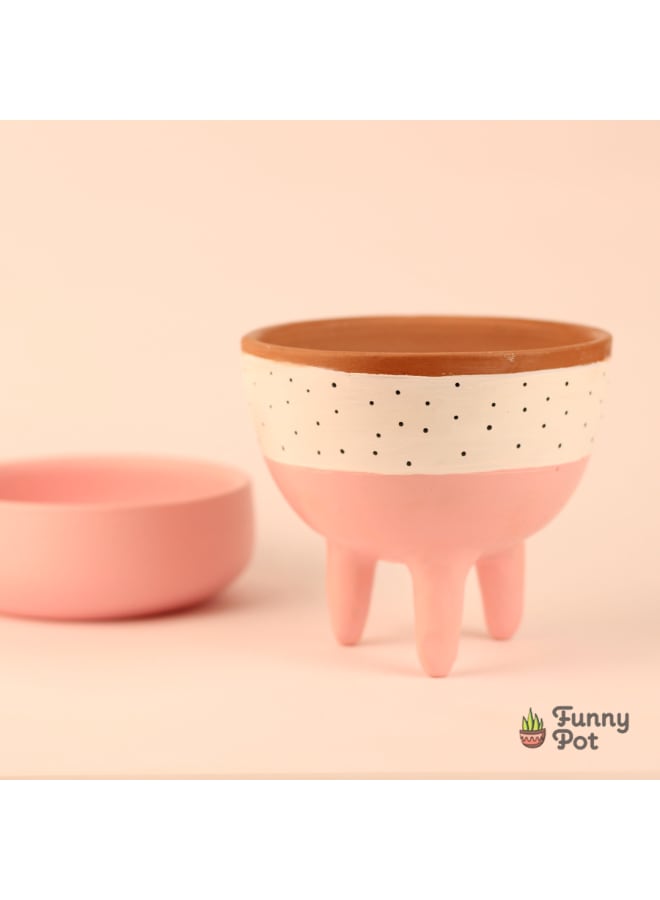 Handmade pottery empty pot - pink & white - 12*11 cm
