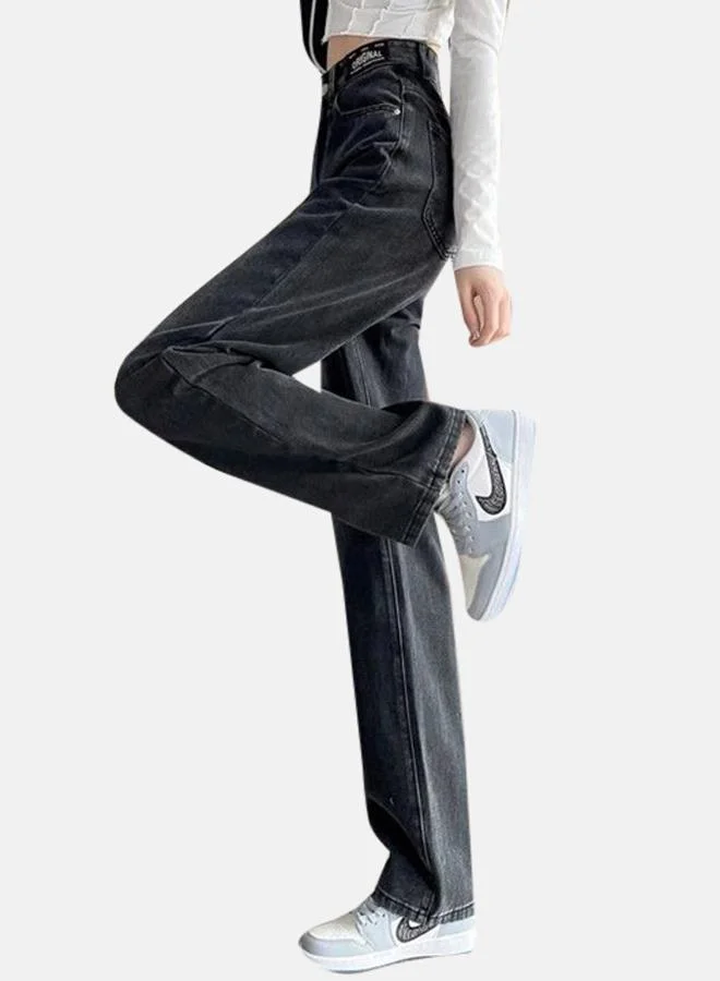 YUNIQEE Black Cotton Straight Fit High-Rise Jeans