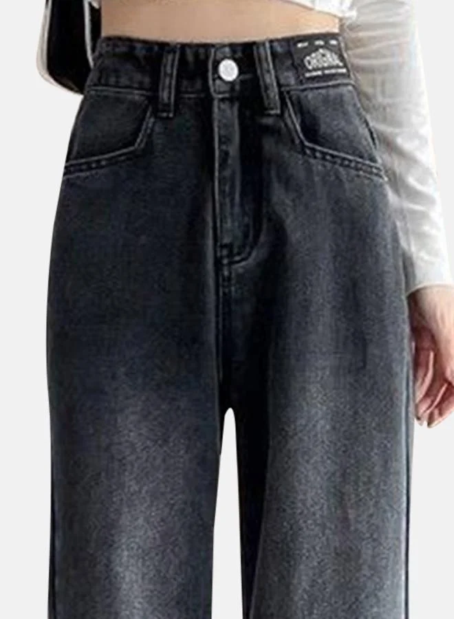 YUNIQEE Black Cotton Straight Fit High-Rise Jeans