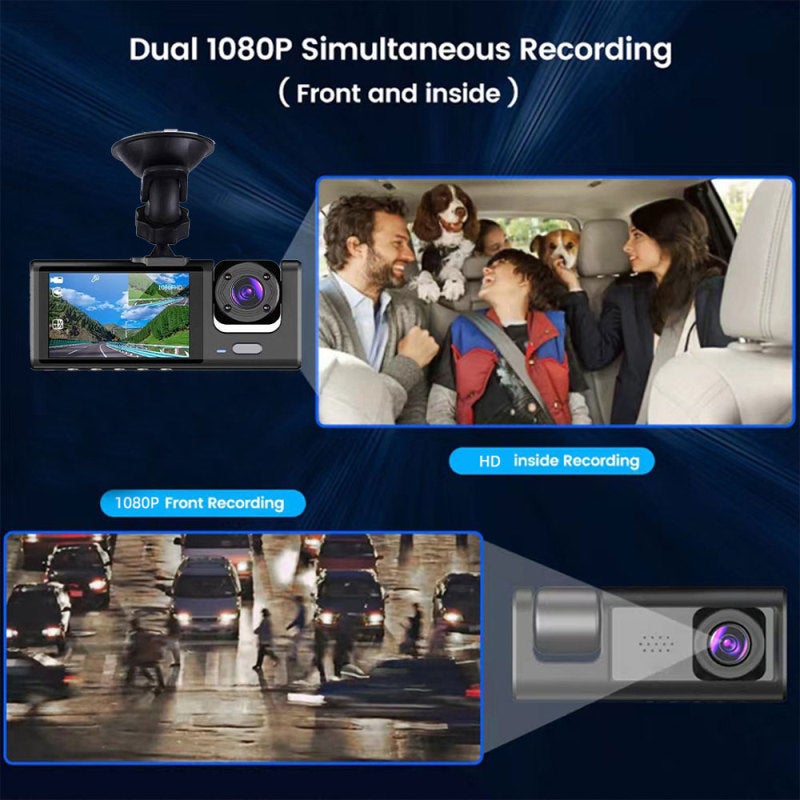 كاميرا مراقبة القيادة DVR بدقة 1080P بكاميرا أمامية وداخلية وخلفية مسجل قيادة بشاشة 2 بوصة تدعم الرؤية الليلية والتسجيل المتكرر والأمان بالزر الواحد النسخة واي فاي - Image 3