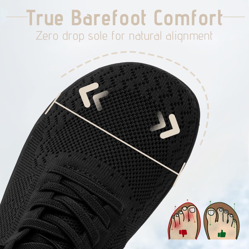 VXGGVX Barefoot Shoes Women Wide Slip-On Barefoot Running Tennis Walking Sneakers Minimalist Breathable Shoes Zero Drop Sole for Workout Gym Travel Black 8 - Image 5